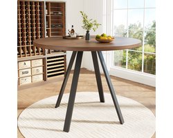 MODENUIT Eettafel - Rond Tafelblad Voor Eetkamer En Werkkamer - MDF En Metaal - Walnootkleur En Zwart - 80x80x75 Cm