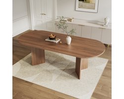 MODENUIT Eettafel - Uitschuifbaar Met Afgeronde Hoeken - Voor Eetkamer En Gezinsmaaltijden - MDF - 160/200x90 Cm - Walnoot