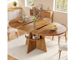 MODENUIT Eettafel - Uitschuifbaar Met Opbergvak - Rond Of Lang Voor Eetkamer - MDF Donkerbruin - 110-150x110x76 Cm