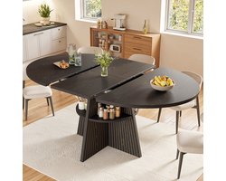 MODENUIT Eettafel - Uitschuifbaar Met Open Opbergvak - Rond Of Lang Voor Eetkamer - MDF En Metaal - Zwart