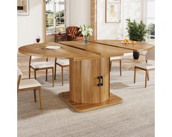 MODENUIT Eettafel - Uitschuifbaar Rond Naar Ovaal Voor Eethoek En Werkkamer - MDF Zwartbruin - 118-158x118x76 Cm
