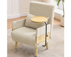 MODENUIT Fauteuil 1-Zits - Verstelbare Rugleuning - Woonkamer, Slaapkamer En Kantoor - Linnen - Beige