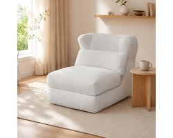 MODENUIT Fauteuil 90 x 118 x 86 cm - Handmatig Omvormbaar Tot Ligstoel - Woonkamer - Stof - Wit