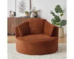 MODENUIT Fauteuil Rond - Diepe Zitting En Ergonomische Rugleuning - Voor Woonkamer En Slaapkamer - Cord Oranje