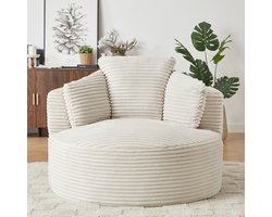 MODENUIT Fauteuil Rond - Met Gevoerde Rugleuning - Voor Woonkamer En Werkkamer - Ribstof - Beige
