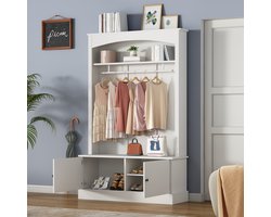 MODENUIT Garderobekast - 5-in-1 Met Bank En Kledingroede - Voor Hal En Entree - Wit Spaanplaat - 120x40x190 Cm