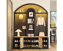 MODENUIT Garderobekast - Open Vakken, Haken En Onderkast - Voor Hal, Woonkamer En Slaapkamer - MDF Zwart - 150x40x195 cm