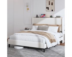 MODENUIT Gestoffeerd bed 160x200 cm – Bedframe met kanaalhoofdbord – Metalen lattenbodem – Zonder matras – Beige Crème