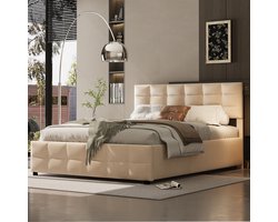 MODENUIT Gestoffeerd Bed 180x200 cm – Hydraulische Opbergruimte – Lattenbodem – Zonder matras – Fluwelen Bekleding – Beige