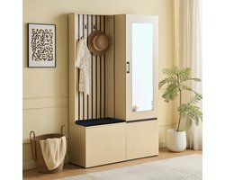 MODENUIT Halmeubel - Spiegel En Zitbank Met Kledingstang - Hal En Slaapkamer - MDF - Wood - 59,5x45x179,5 Cm