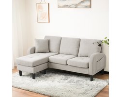 MODENUIT Hoekbank 166 x 118 x 77 cm - Modulaire Chaise Longue - Voor Woonkamer - Linnen Beige Grijs-Wit