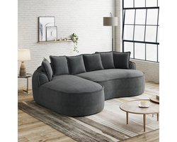 MODENUIT Hoekbank 2-Delig Frameloos - Chaise Longue En Uitklapbaar - Voor Woonkamer En Slaapkamer - Chenille Grijs