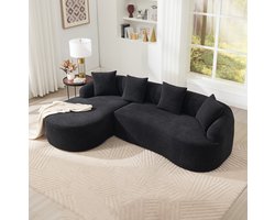 MODENUIT Hoekbank 243 cm - Links L-vormig - 3-zits Curved Sofa - Voor Woonkamer En Kantoor - Chenille - Zwart