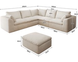 MODENUIT Hoekbank 245 x 245 x 83 cm - 6 Zitplaatsen - Compressieverpakt - Woonkamer - Linnen - Beige Wit