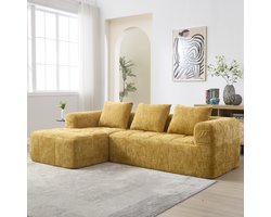MODENUIT Hoekbank 250 x 158 cm - Modulaire Opstelling Met Chaise Longue En Zijvakken - Voor Woonkamer - Chenille Geel