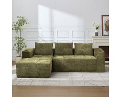 MODENUIT Hoekbank 258 cm - L-Vorm met Bekerhouders en Diepe Zitting - Voor Woonkamer en Kantoor - Chenille Groen