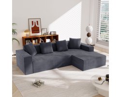 MODENUIT Hoekbank 261 x 146 cm - Modulaire Loungebank Met Diepe Zitting - Voor Woonkamer - Ribstof - Grijs