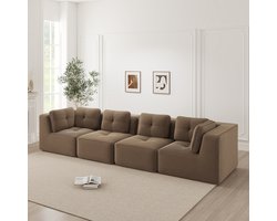 MODENUIT Hoekbank 4-Zits - Modulair met Brede Armleuningen en Antislip Voeten - Voor Woonkamer - Ribstof Bruin