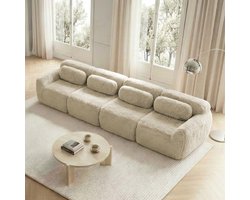 MODENUIT Hoekbank 4-Zits - Modulair Met Ottomaan En Antislip Basis - Voor Woonkamer En Zithoek - Pluche - Lichtkhaki