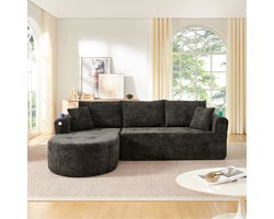 MODENUIT Hoekbank - L-Vorm Cloud Sofa - Met Bekerhouders & Zijvakken - Voor Woonkamer En Lounge - Linnen Zwart
