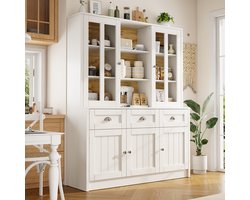 MODENUIT Hoge Kast - Opbergkast Met Acryl Deuren En Laden - Voor Keuken En Woonkamer - MDF Wit - 140x38,5x175 cm