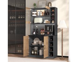 MODENUIT Keukenkast - Met LED-Verlichting En Kabeldoorvoer - Voor Keuken En Eetkamer - MDF En Glas - 100x47x187 Cm