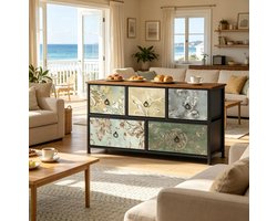 MODENUIT Ladekast - 5 Lades - Opbergkast Voor Woonkamer En Hal - Metaal, MDF, Stof - 100x54x30 Cm - Multicolor
