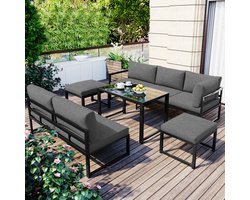 MODENUIT Loungeset 5-Delig - Verstelbare Rugleuning - Voor Tuin, Balkon En Terras - Aluminium Zwart Grijs