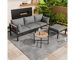 MODENUIT Loungeset Hoekbank - Sofa Met Salontafel En Voetenbank - Voor Tuin En Balkon - Polyester - Grijs