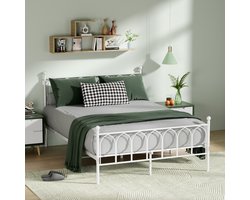 MODENUIT Metalen Bed 140x200 cm - Tweepersoonsbed Met Lattenbodem avec Antislip En Geluidsarm Ontwerp - Zonder Matras - Metaal - Wit