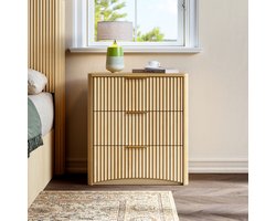 MODENUIT Nachtkastje - 3 Laden Met Geribbelde Fronten - Voor Slaapkamer - MDF Eikenkleur - 58x38x64 Cm