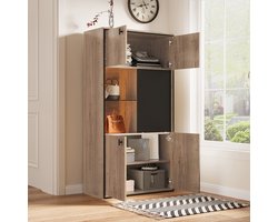 MODENUIT Opbergkast - 3-Zones Met Schuifdeur, Lade En LED - Voor Woonkamer Of Kantoor - Bewerkt Hout - Naturel