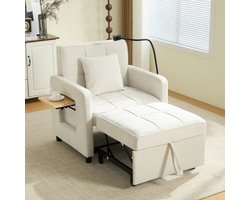 MODENUIT Relaxfauteuil 167 x 79 x 83 cm - 5-Standen Rugleuning Met Zijvakken En Tafelblad - Chenille Beige