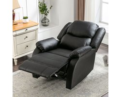 MODENUIT Relaxfauteuil 80 x 90 x 100 cm - Handmatig Verstelbare Rugleuning En Voetensteun - Woonkamer - PU Leer - Zwart
