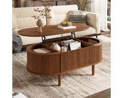 MODENUIT Salontafel - Ovale Tafel Met Verstelbaar Blad En Opbergruimte - Voor Woonkamer - MDF - 100x48x54,5 Cm
