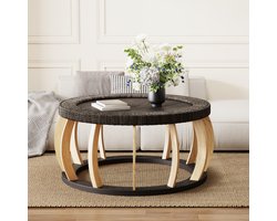 MODENUIT Salontafel - Rond Met Geweven Rand - Voor Woonkamer En Eethoek - Hout En MDF - Zwartbruin