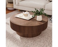 MODENUIT Salontafel - Ronde Tafel Met Opbergruimte Onder Deksel - Voor Woonkamer Of Kantoor - Houtlook Walnoot