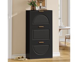 MODENUIT Schoenenkast - Smal Met 3 Kleppen - Voor Hal En Woonkamer - MDF En Spaanplaat - 60x24x114 Cm - Zwart