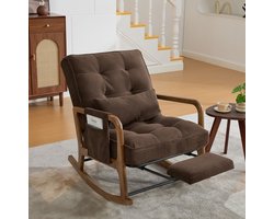 MODENUIT Schommelstoel Met Voetensteun 70 x 80 x 92 cm - Verstelbare Rugleuning - Woonkamer - Hout - Coffee