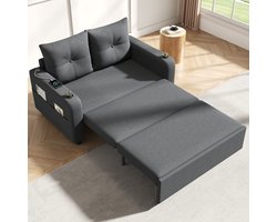 MODENUIT Slaapbank 131 x 81 x 94 cm - 3-in-1 Uitklapbaar - Woonkamer En Logeerkamer - Katoen Linnen - Grijs