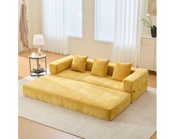 MODENUIT Slaapbank 198 cm - Modulair Met Zijvakken En Anti-Slip - Voor Woonkamer En Kinderkamer - Chenille - Geel