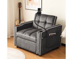 MODENUIT Slaapstoel 83 x 167 x 76 cm - Uitschuifbaar Met 3 Standen - Voor Kleine Ruimtes - Fluweel Donkergrijs