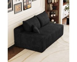 MODENUIT Sofa 2-Zits - Chaise Longue Omkeerbaar - Voor Woonkamer En Slaapkamer - Ribstof - Zwart