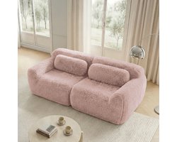 MODENUIT Sofa 2-Zits - Modulair Frameloos Ontwerp Met Kussens - Voor Woonkamer En Slaapkamer - Pluche Roze