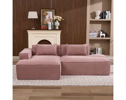 MODENUIT Sofa 235 cm - Compact Ontwerp Met Vering En Twee Kussens - Voor Woonkamer En Kantoor - Polyester Roze