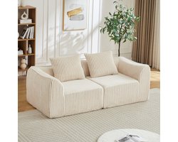 MODENUIT Sofa - Modulaire 2-Delige Bank Met 2 Kussens - Voor Woonkamer En Slaapkamer - Ribstof - Beige