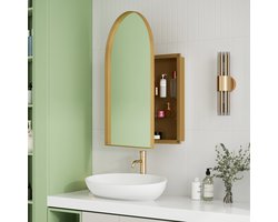 MODENUIT Spiegelkast - Boogvormig Met Verstelbare Planken En Spiegeldeur - Voor Badkamer En Toilet - Goud