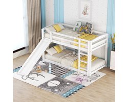 MODENUIT Stapelbed 90x200 cm – Met Glijbaan en Ladder – Links/Rechts Omkeerbaar – Grenenhout – Zonder matras – Wit