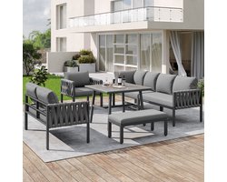 MODENUIT Tuinmeubelset 5-Delig - Hoekbank Met Tafel En Verstelbare Poten - Voor Tuin En Terras - Metaal Grijs