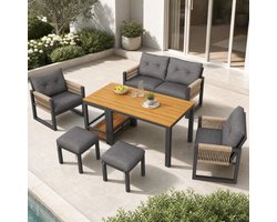 MODENUIT Tuinmeubelset - 5-zits - Met Afneembare Tafel - Voor Terras En Balkon - Metaal - Grijs Naturel